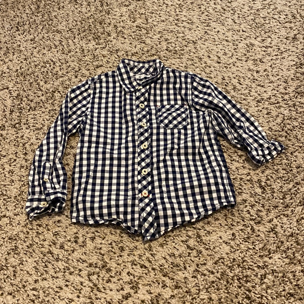Navy checkered button down shirt